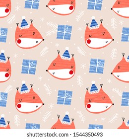 Seamless vector pattern with cute squirrel. Can be used for wallpaper, pattern fills, web page background, surface textures, gifts. Creative Hand Drawn textures for winter holidays in orange and blue.