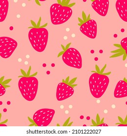 Seamless vector  pattern with cute strawberry. Cute vector illustration for kids. Perfect print for fabric, textile, wallpaper, poster, postcard and gift wrapping. Pastel colors