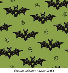 seamless vector pattern with cute stylized halloween bats and swirls
