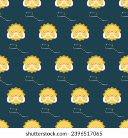 Seamless vector pattern with cute sun and constellations. Space. Creative childish texture for fabric, packaging, textiles, wallpaper. Hand drawn space elements.