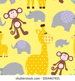 Seamless vector pattern with cute textile animals