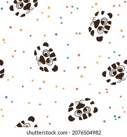Seamless vector pattern with cute tigers faces and abstract dot pattern. Template for printing baby fabric and paper.