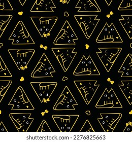 Seamless vector pattern with cute triangular cats. Great for textile, wrapping, scrapbook, packaging
