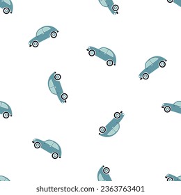 Seamless vector pattern. Cute turquoise-colored cars. Pattern for children's products 