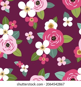 Seamless vector pattern with cute vintage flowers. Perfect for textile, wallpaper or print design. 