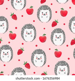 Seamless vector pattern with cute watercolor hedgehogs.. Vector baby print