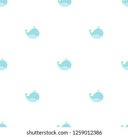 Seamless vector pattern. Cute whales. Hand drawn style in pastel colors.