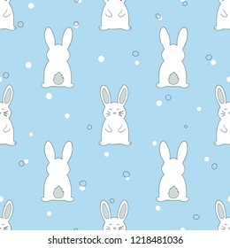 Seamless vector pattern with cute white rabbits.