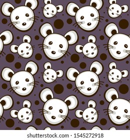Seamless vector pattern with cute white mouses. Template for new year decoration, fabric and wrapping. Chinese zodiac sign 2020.