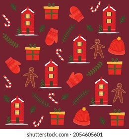 Seamless vector pattern with cute winter elements