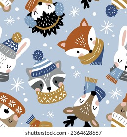 Seamless vector pattern with cute woodland animal heads. Perfect for textile, wallpaper or print design.