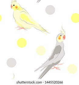 Seamless vector pattern with cute yellow and gray parrots. 