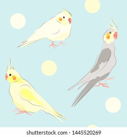 Seamless vector pattern with cute yellow and gray parrots. 