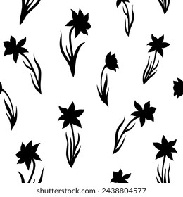 Seamless vector pattern of daffodils flowers. Background for greeting card, website, printing on fabric, gift wrap, postcard and wallpapers. Floral pattern.