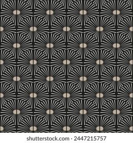 Seamless vector pattern with daisies or suns in art deco style. Suitable for interior, wallpaper, fabrics, clothing, stationery.

