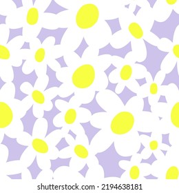 Seamless vector pattern with daisy flowers on the purple background. Fabric pattern with big flowers. Summer floral pattern for fabric, wallpaper and wrapping paper.