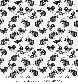 Seamless vector pattern with dancing ants for prints in vintage style.