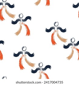 Seamless vector pattern of dancing men. Modern abstract ornament. In retro Avant-garde style. For background design, packaging, textiles. Bright contrasting colors: orange, beige, blue