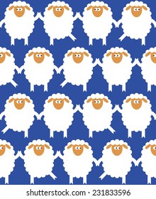 seamless vector pattern with dancing sheep on blue