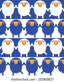 seamless vector pattern with dancing sheep on blue
