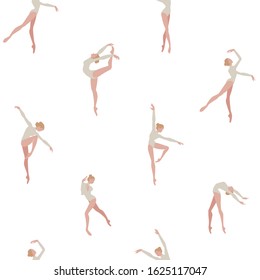 Seamless vector pattern with dancing women. Female beautiful classic dancers character.