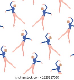 Seamless vector pattern with dancing women. Female beautiful classic dancers character.