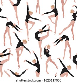 Seamless vector pattern with dancing women. Female beautiful classic dancers character.