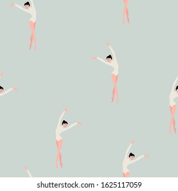 Seamless vector pattern with dancing women. Female beautiful classic dancers character.