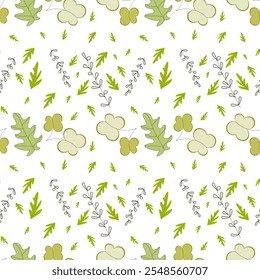 Seamless vector pattern with dandelion leaves on transparent background