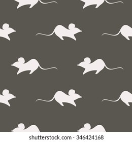 Seamless vector pattern, dark background with mouses, grey close-up silhouette over dark grey backdrop.