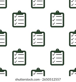 Seamless vector pattern of dark-green checklists on a white background, ideal for organizational or to-do list themed designs.