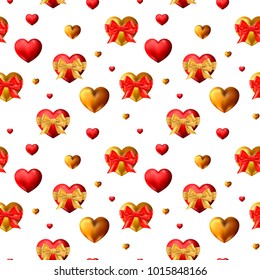 Seamless vector pattern for Valentine’s day with red and gold hearts. Can be used for stickers, labels, tags, gift wrapping paper, greeting cards, posters, banner design, fabrics, textile