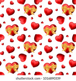 Seamless vector pattern for Valentine’s day with red hearts. Can be used for stickers, labels, tags, gift wrapping paper, greeting cards, posters, banner design, fabrics, textile