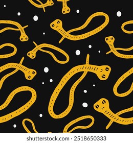 Padrão de vetor sem costura decorado cobra engraçada, o símbolo animal de 2025. Estilo simples de rabiscar. Cósmico