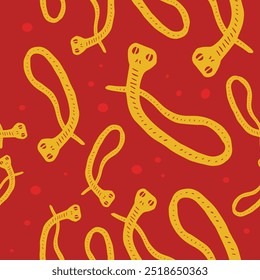 Seamless vector pattern decorated funny snake, the animal symbol of 2025. Simple doodle style. Cosmic