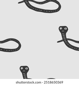 Padrão de vetor sem costura decorado cobra engraçada, o símbolo animal de 2025. Estilo simples de rabiscar. Grade