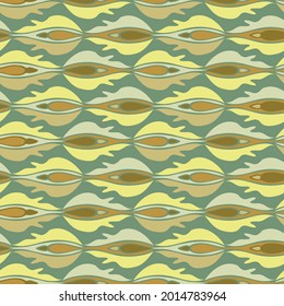 Seamless vector pattern with decorative abstract wavy shapes in lines in cold green and blue tones. The design is suitable for decorations, textiles, stickers, backgrounds. 