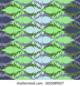 Seamless vector pattern with decorative abstract wavy shapes in lines in cold green and blue tones. The design is suitable for decorations, textiles, stickers, backgrounds. 