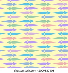 Seamless vector pattern with decorative abstract arrows shapes in lines in pastel tones. The design is suitable for decorations, textiles, stickers, backgrounds. 
