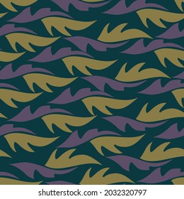 Seamless vector pattern with decorative abstract wavy shapes in lines in dark green tones. The design is suitable for decorations, textiles, stickers, backgrounds. 