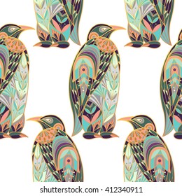 Seamless vector pattern. Decorative birds penguin. The illustration on a white background.