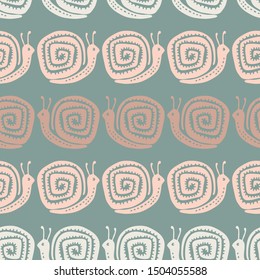 Seamless vector pattern with decorative colorful snails. The design is suitable for children clothes, wallpaper, stationary, sheets as well as for wrapping paper. 