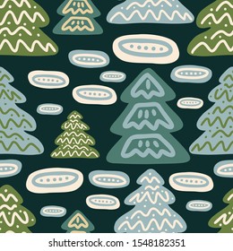 Seamless vector pattern with decorative colorful Christmas tree. The design is suitable for new year decorations, presents or wrapping paper. 