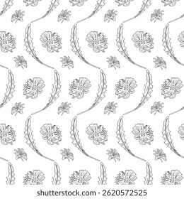 Seamless vector pattern with decorative colors in monochrome graphics, isolated floral background for fashionable modern wallpapers or textiles, book covers, digital interfaces, printed designs