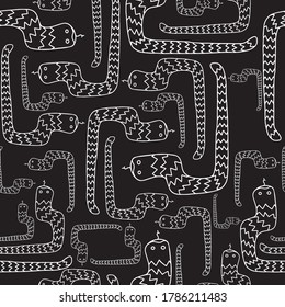 Seamless vector pattern with decorative dark colorful ornament with snakes. Design is perfect for backgrounds, packages, wrapping paper, wallpaper, textiles, sheets