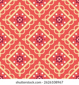 Seamless vector pattern with decorative diamonds. Design in pink palette for textiles, fabrics, covers, wallpapers, surfaces.