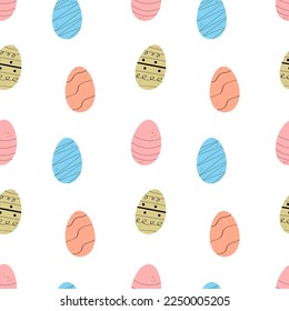 Seamless vector pattern with decorative eggs on a white background. Easter endless ornament.