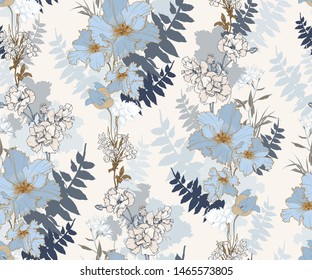 Seamless vector pattern with decorative elegant flowers