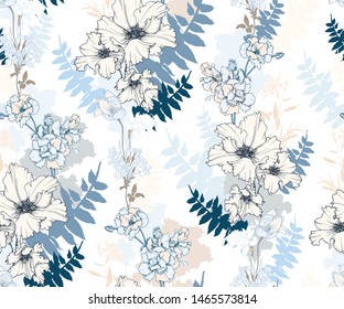 Seamless vector pattern with decorative elegant flowers