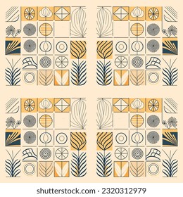 Seamless vector pattern with decorative elements. Hand drawn background with floral and geometric motifs. Print with ethnic, folk, traditional motifs. Graphic vector illustration.